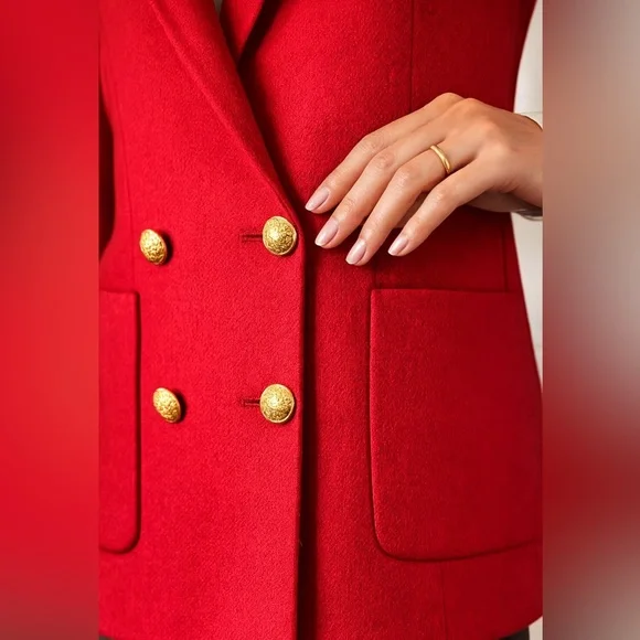 Escada Red Double-Breasted Cashmere Blazer β Luxury Italian Tailoring - Picture 4 of 10